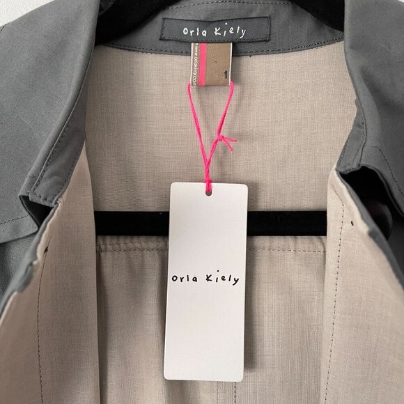 Orla Kiely Size XS Grey Trench Mid Length Coat Belted Button Closure - Picture 8 of 10